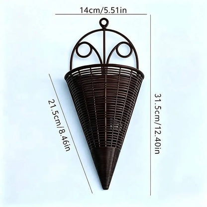 2pcs Brown/Cream Plastic Wall Hanging Flower Basket, One-Piece Cone-Shaped Wall Hanging Flower Pot Holder, Indoor/Outdoor Home G