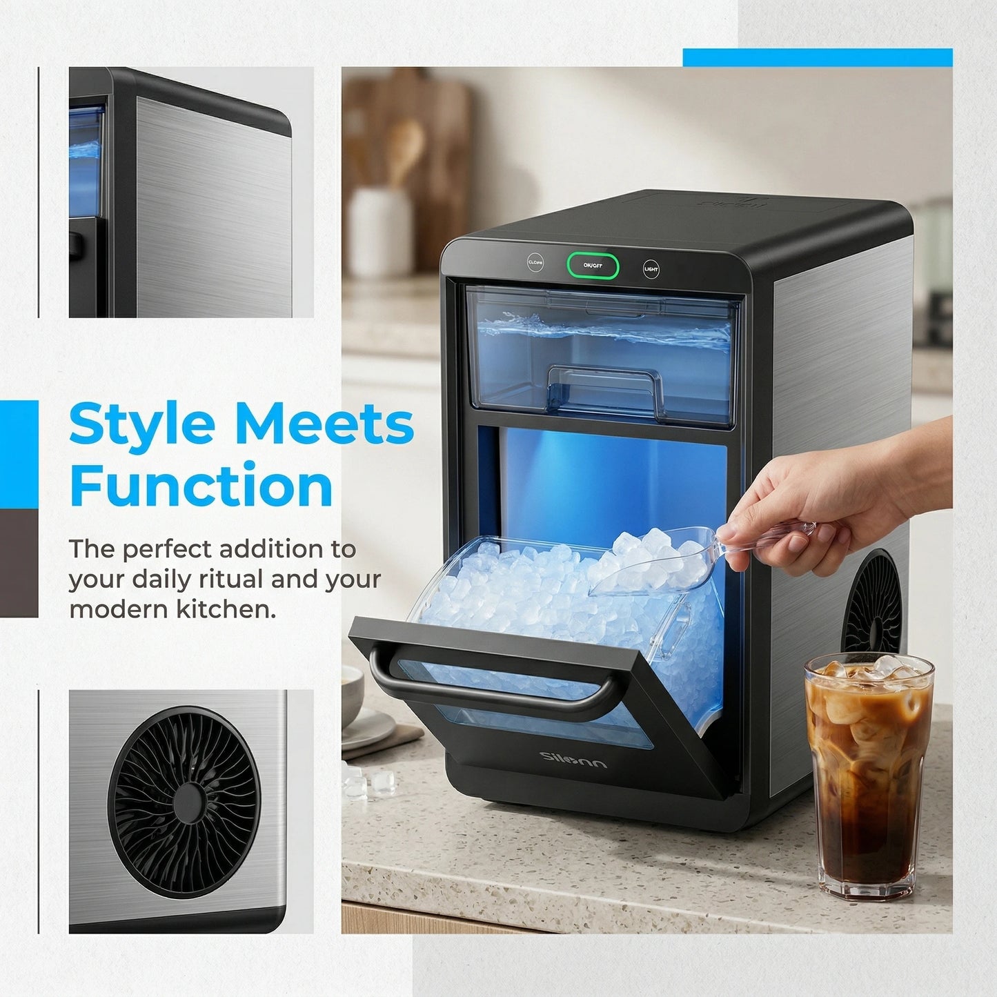Nugget Ice Maker Countertop - Smart Pebble Ice Machine, Delivers in Just 10 Minutes, Pellet Ice 44 lbs per Day, Crushed Ice from Timer Function and Status Alerts with App