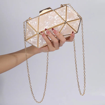 2024 New Women Acrylic Metal Rhombus Evening Bag Chain Shoulder Crossbody Bag Luxury Designer Handbag Party Clutch Dinner Bags