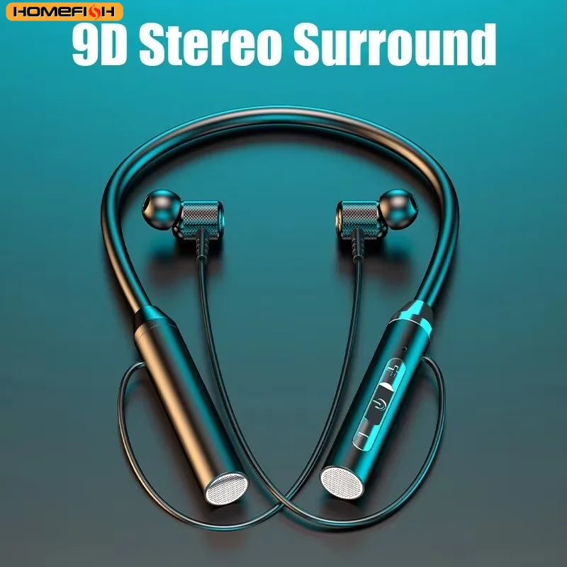 9D BT Earphones Wireless Headphones Magnetic Sport Neckband Neck-hanging TWS Earbuds Wireless Blutooth Headset with Mic