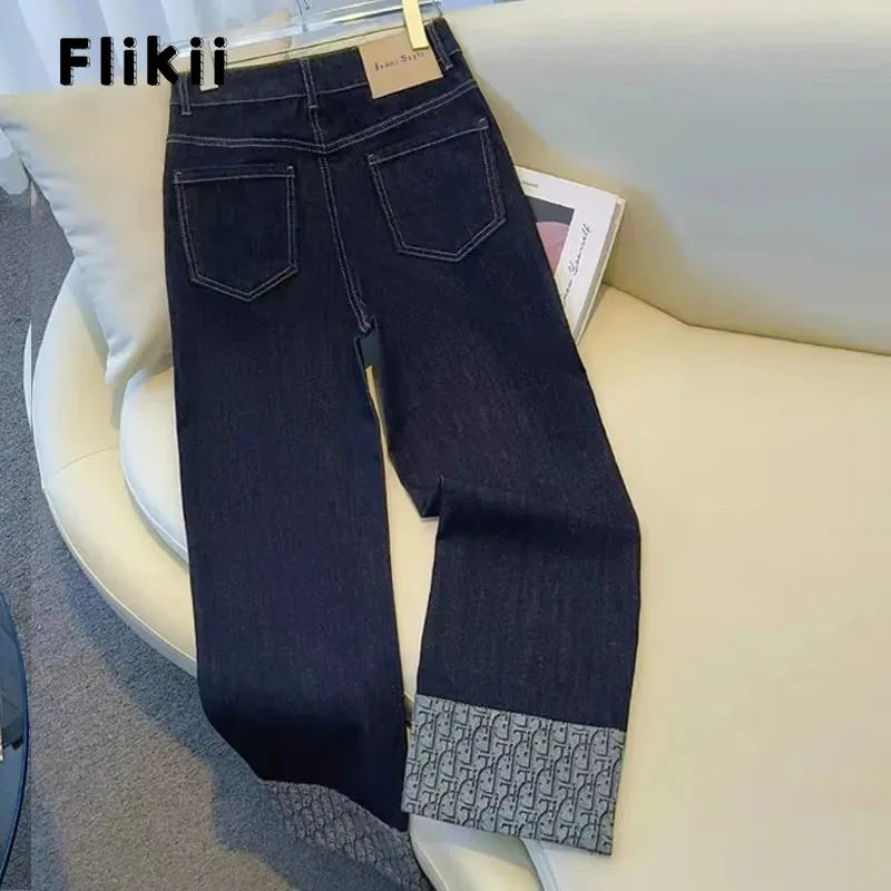Korean Straight Jeans Women's 2025 New High Waist Ladies Wide Legs Spring Summer Casual Loose All-Match Pants Female Trouser
