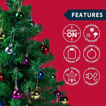 24''/2FT Mini Christmas Tree Tabletop Set with Clear LED Lights Artificial Mini Christmas Tree with Star Treetop and Hanging Ornaments, Best DIY Xmas Decorations (Storage Bag Included)