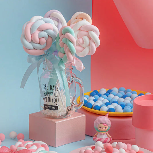 1Pcs Simulation Cotton Lollipop Cute Fake Candy Colorful Cake Model Dessert Shop Window Display Props Kids Birthday Party Decor