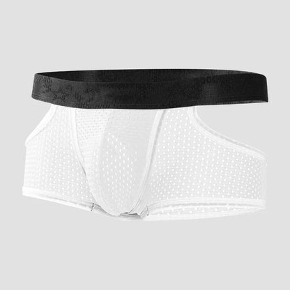 Men's Ice Silk Gunpowder Style Separated Underwear with Breathable Mesh, Summer Lightweight Briefs with Flat Front Design