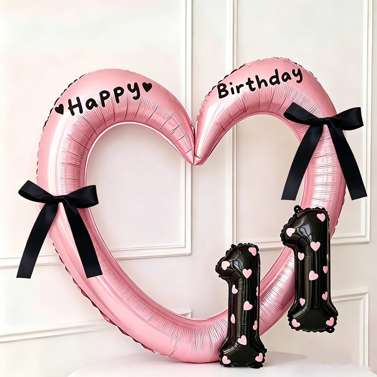 7Pcs 16inch Black Number Hollow-Out Heart Balloons and Heart Stickers Set, Includes 2 Number Balloons, 2 Stickers, 1 Glue Stick, 2 25cm Ribbons, for Birthday Parties, Wedding Anniversary Celebrations, Holiday Decorations