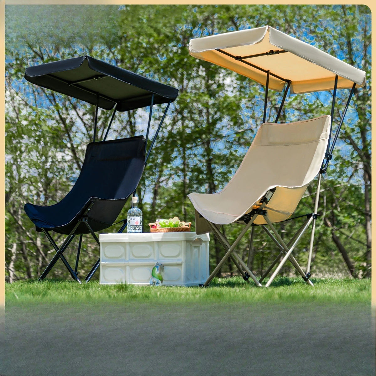 PYH outdoor folding chair with umbrella high back moon chair with ceiling portable fishing camping beach chair