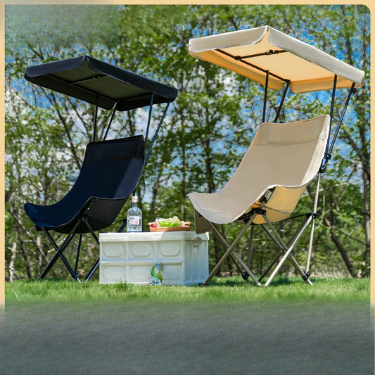 PYH outdoor folding chair with umbrella high back moon chair with ceiling portable fishing camping beach chair