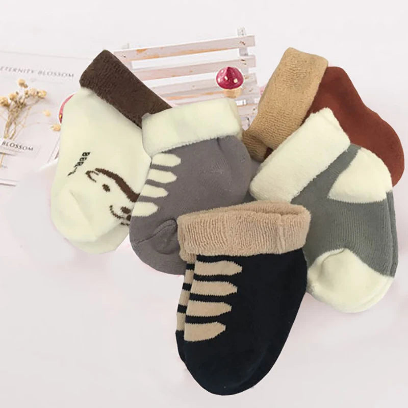 Kiddiezoom 5 Pairs/Set Four Seasons 0-12Months Fashion Newborn Baby Boy Girl Socks 100%Cotton Soft Infant Accessories