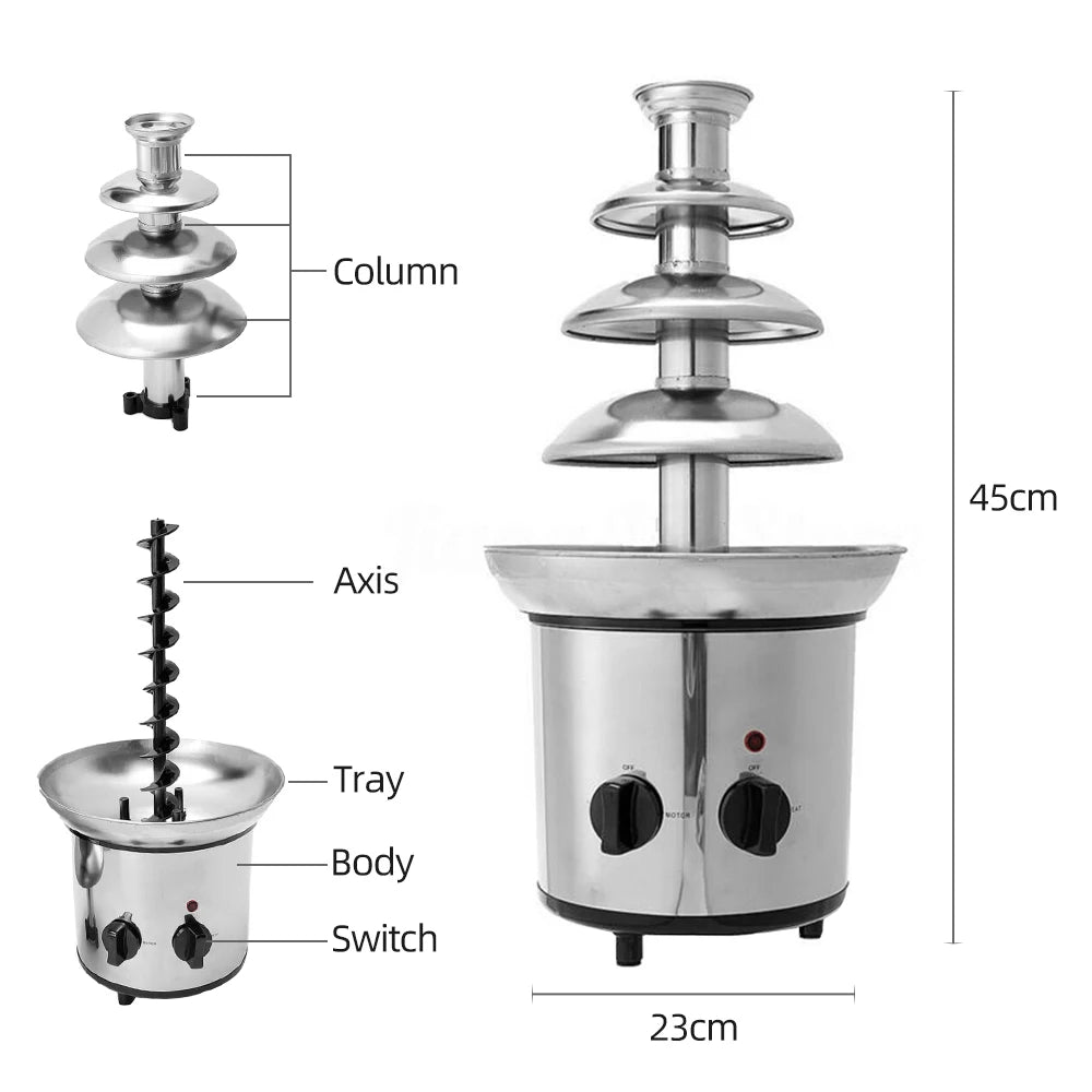 Chocolate Fountain, 4 Tiers Electric Melting Machine, Fondue Pot Set, for Chocolate Candy, Ranch, Nacho Cheese UK,230V