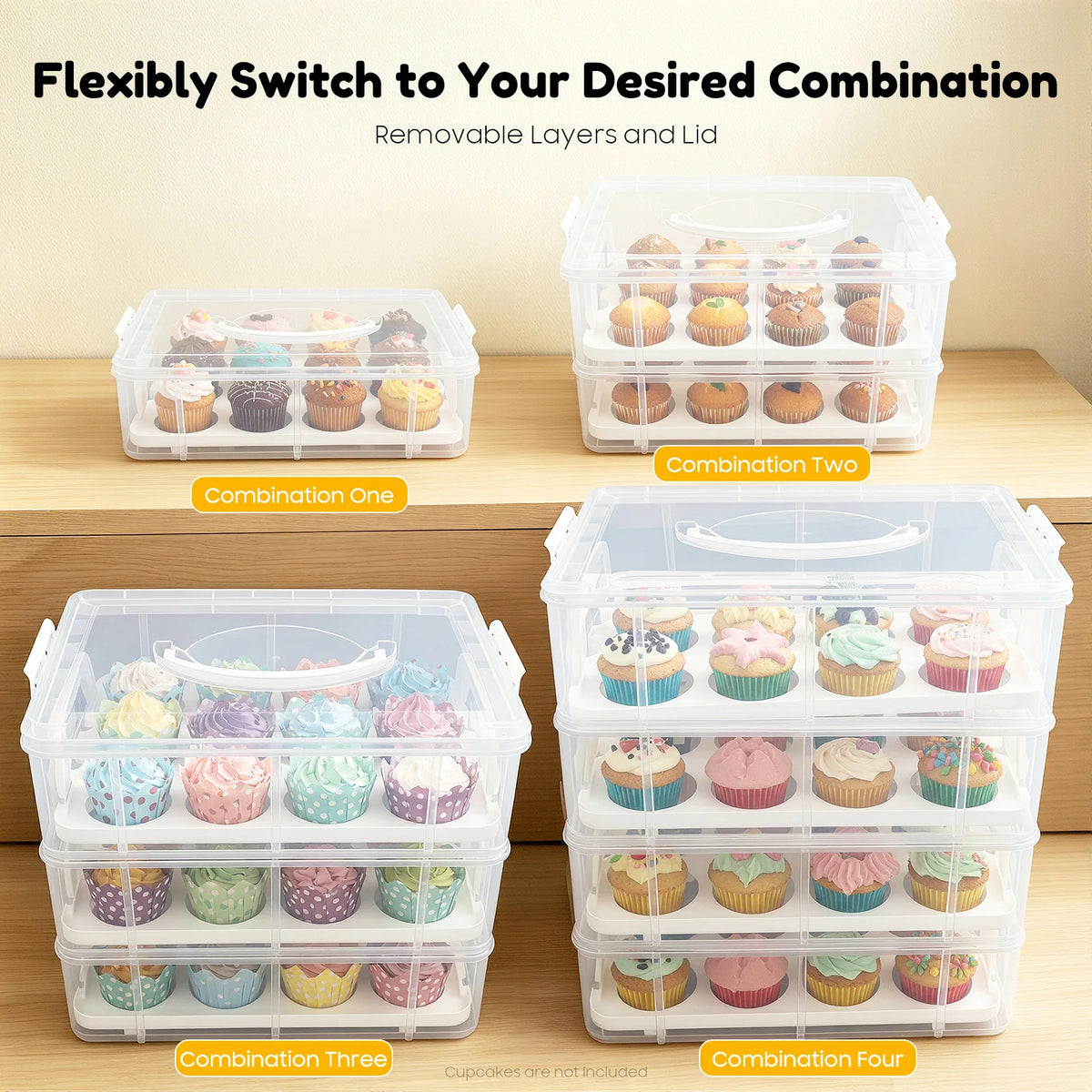 4-Tiers Cupcake Carrier 48 Holes Cakes Holder Bread Storage Display Box for Wedding Birthday Party