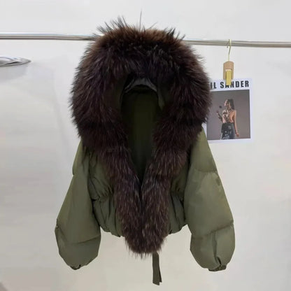 OFTBUY Hooded Loose Puffer Jacket Female New Fashion Luxury Winter Clothes Women Duck Down Coat with Big Natural Fur Collar