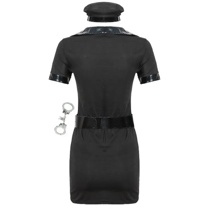 Halloween Carnival Sexy Policewoman Officer Black Uniform Suit Costume Adult Roleplay Stage Wear Party Outfit Terror Suit Set