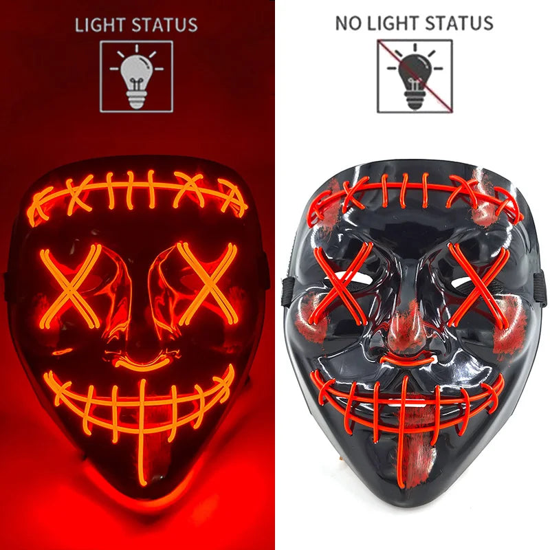 Wireless LED Purge Mask Neon Glow In Dark Scary Grimace Full Face Mask Cosplay Rave Bar Club Masquerade Carnival Party Decor