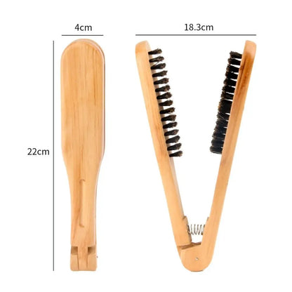 Professional Hair Straightener Comb Wooden Double Brushes V-shaped Clamp Comb Hair Straightener Tool Anti Static