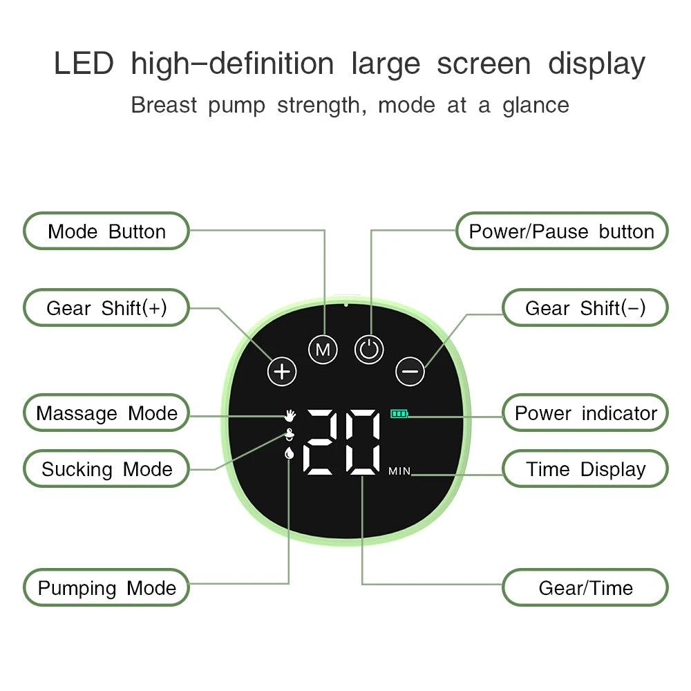 Wearable Hands Free Electric Breast Pump LED Display Anti‑Backflow Rechargeable Portable Milk Extractor Breastfeeding Tool