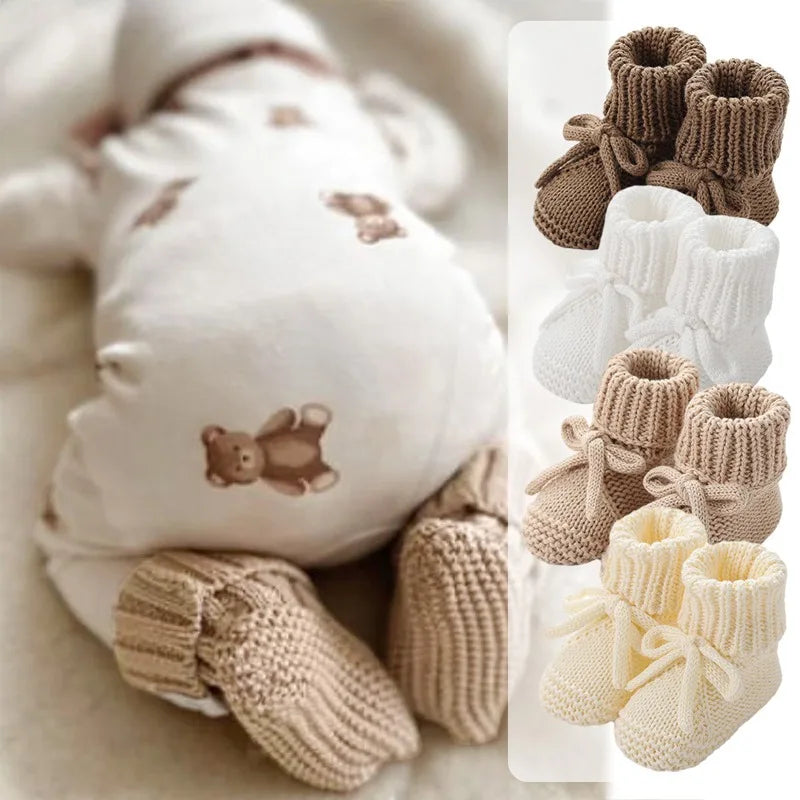 Baby Shoes Knitted Infant Child Bed Footwear 0-12M Cute Turn-down Breathable Newborn Boys Girls Walk Boots Fashion Solid Bandage
