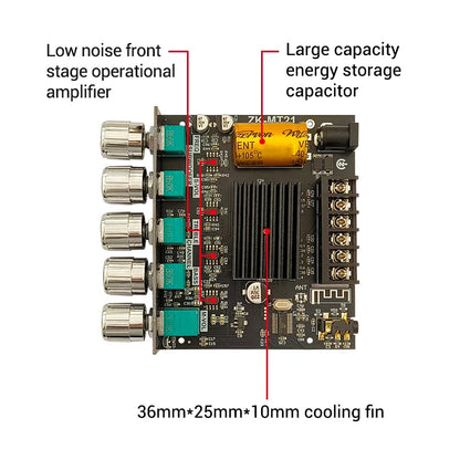 MT21 2.1 Channel Bluetooth 5.0 Audio Amplifier Board 100W Subwoofer 50W*2 L/R Stereo Amp Module Bass Treble Control AUX Input DC12-24V for Home Speaker DIY