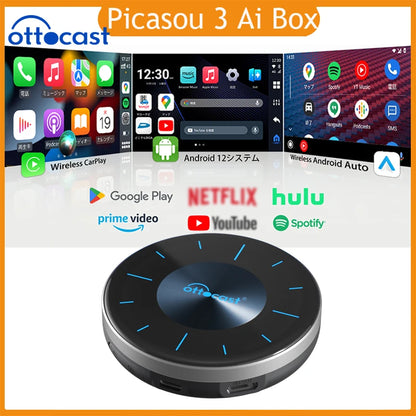 OTTOCAST P3 OttoAibox CarPlay AI Box Wireless Android Auto Smart TV Box Car Accessories for Benz Audi Kia Hyundai VW Toyota