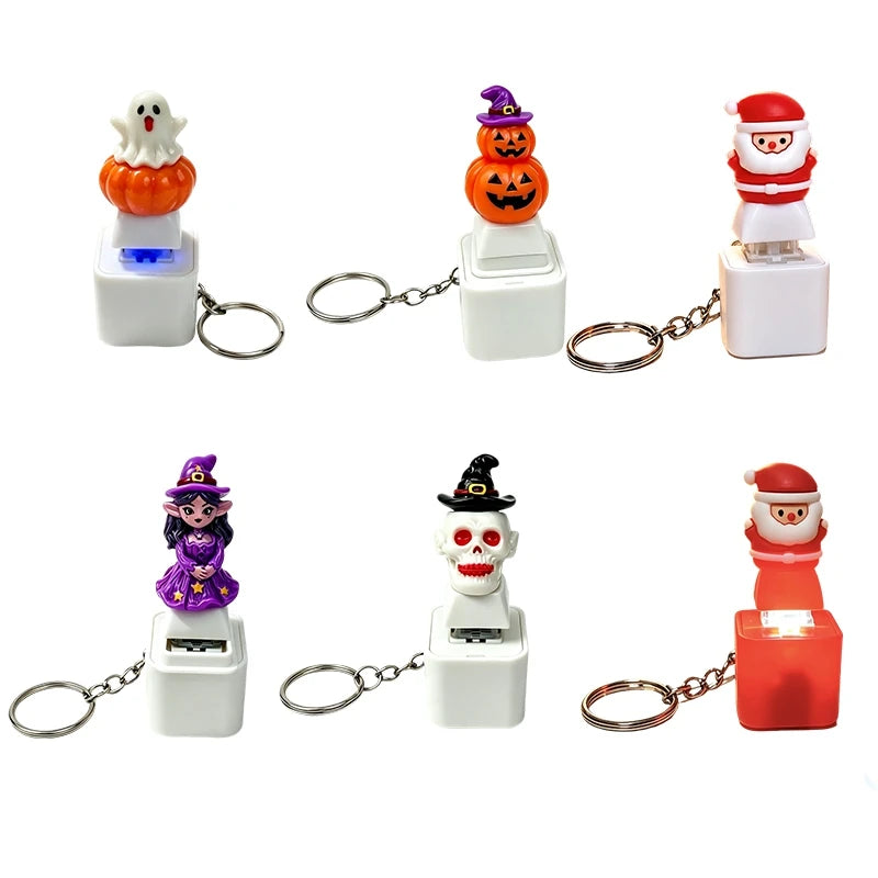 Glowing Sound Key Cap Keychain Halloween Pumpkin Ghost Witch Press Keyring Christmas Santa Snowman Pendant Party Favor