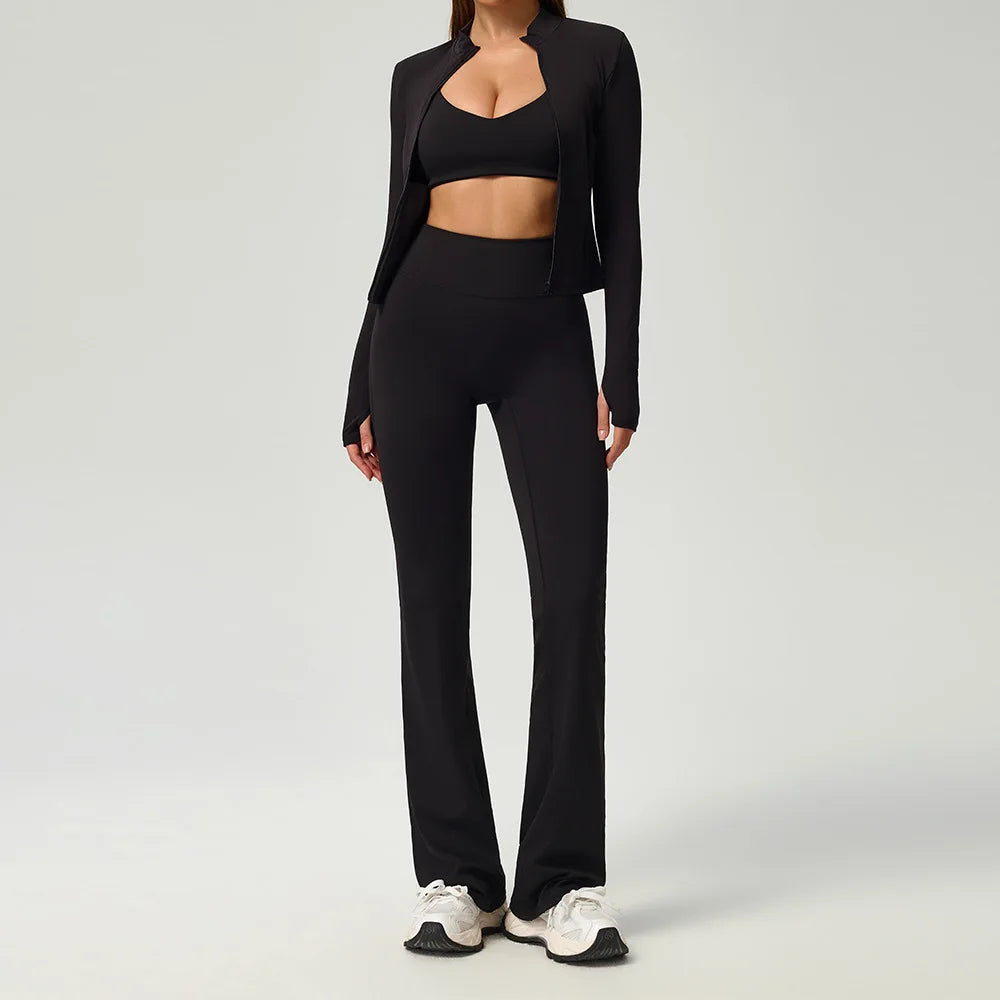 Fitness Suit 2PCS Women Tracksuit Sports Zipper Long Sleeve Yoga Set Gym Clothes Flared Pants Sportswear Female Workout Clothes