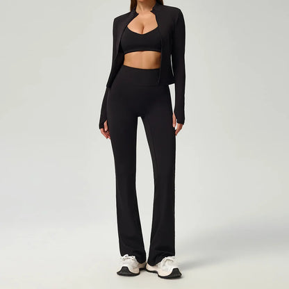 Fitness Suit 2PCS Women Tracksuit Sports Zipper Long Sleeve Yoga Set Gym Clothes Flared Pants Sportswear Female Workout Clothes