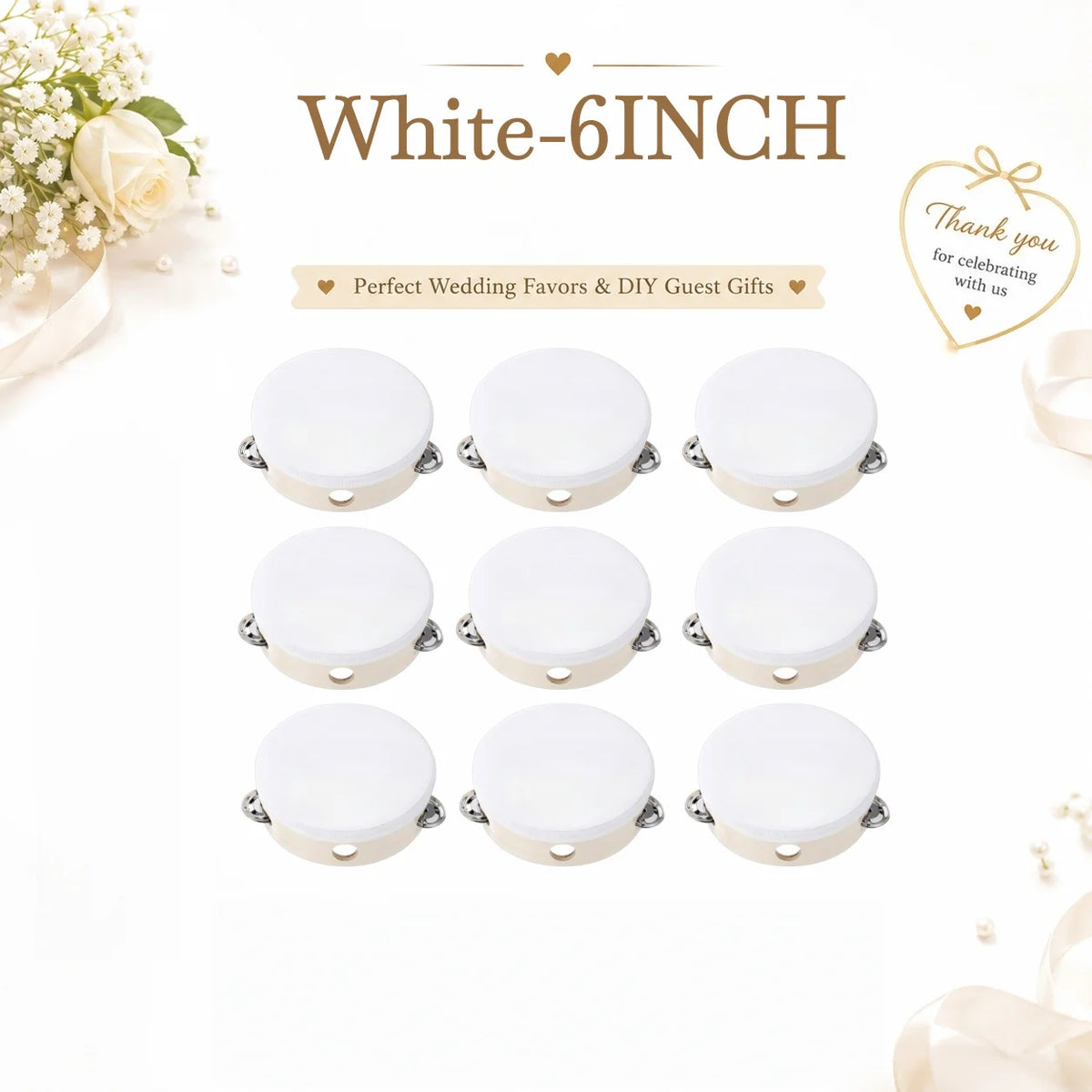 60-240PCS Wedding Tambourine Drum Hand Drum Noise Makers Personalized Tambourine for Wedding Reception Party Favor 4/6IN