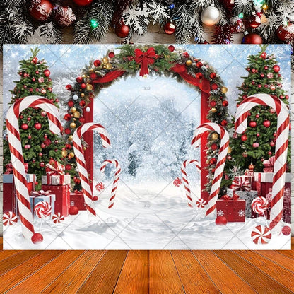 Winter Christmas Candy Vine Arch Theme Banner Background, Children's Birthday Party, Home Decoration Photography Backdrop Cloth
