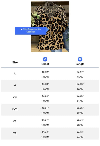 Plus Size Leopard Print T-Shirt Casual Short Sleeve Top For Spring & Summer Women's Plus Size Clothing