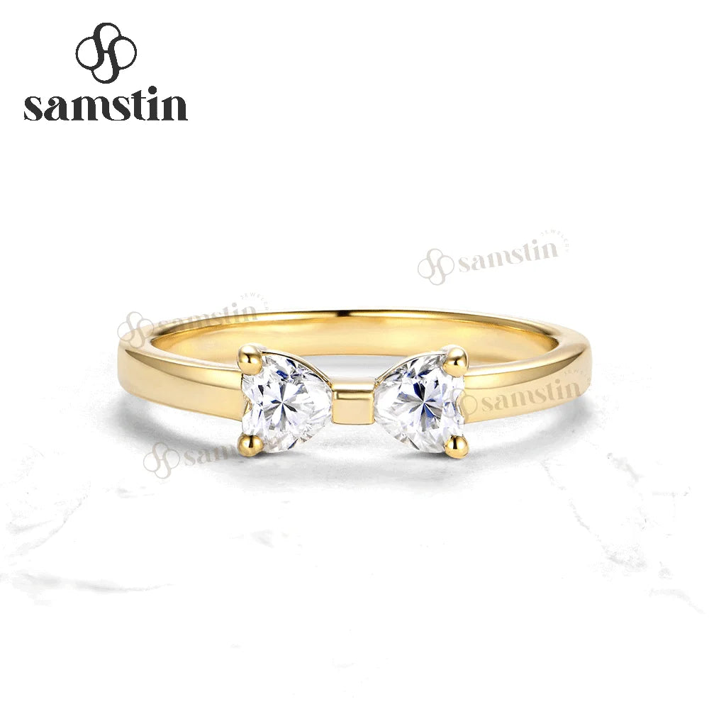 Samstin 0.6CTW Heart Moissanite Ring Set Ring for Women Solid 14K 10K Yellow Gold Ring for Anniversary Christmas Gifts Party