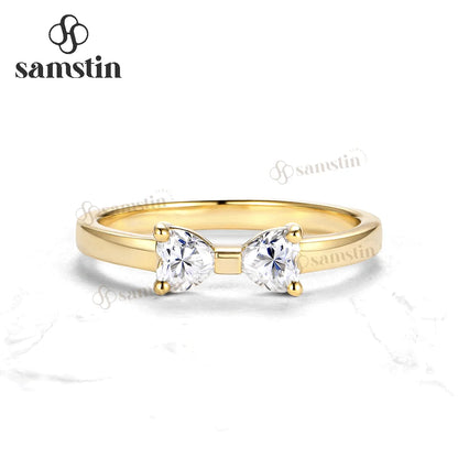 Samstin 0.6CTW Heart Moissanite Ring Set Ring for Women Solid 14K 10K Yellow Gold Ring for Anniversary Christmas Gifts Party