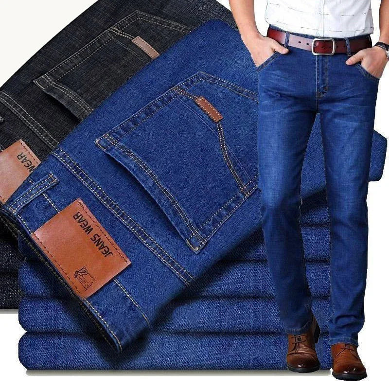 Men's Slim Fit Stretch Jeans | Classic Business Casual Denim | Black & Blue