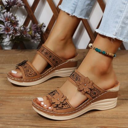 Women's Pull-On Wedge Sandals | PU Upper, Rubber Outsole | Casual Warm-Weather Wear