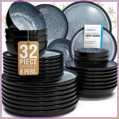 32 Piece Stoneware Dinnerware Set Dishwasher & Microwave Safe for 8