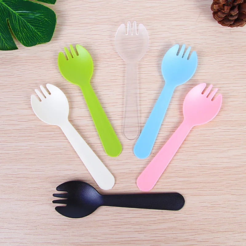 50/100pieces/Pack Disposable Plastic Frosted Fork Spoons Wholesale Fruit Spoons Cake Dessert Tableware Independent Packaging