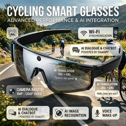 2026 NEW AI Smart Glasses ChatGPT 1080P Camera 8MP Anti-shake Cycling Video&Photo Sport Sunglasses DualMic 32GB Windproof Goggle