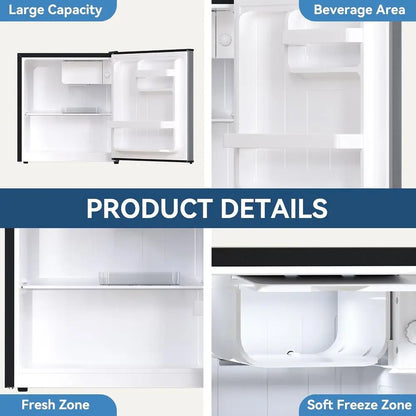 Compact Mini Refrigerator with Freezer, Ideal for Dorms and Bedrooms (Grey)