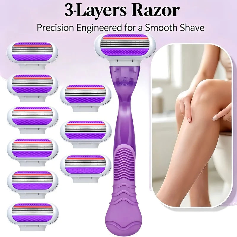 Women Bikini Manual Safety Razor Hair Removal Shaving 3-Layer Stainless Steel Blade Replaceable Shaver Head