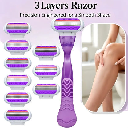 Women Bikini Manual Safety Razor Hair Removal Shaving 3-Layer Stainless Steel Blade Replaceable Shaver Head