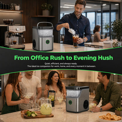 Nugget Ice Maker Countertop, Ice Basket with Handle, Quiet Operation & Self Cleaning Ice Machine, Chewable Ice, 33 Lbs/24H, Portable Pellet Ice Maker with Scoop for Home, Kitchen and Office