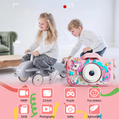 Kids Camera Girls Selfie Camera 1080HD Video Photography Digital Camera for Kids with Silicone Case Toy Camera Birthday Gifts