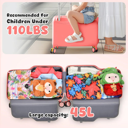 Suitcase for Kids 20 Inch Kids Ride on Suitcase, Childrens Ride on Luggage with Foot Pedal and Wheels – Travel Carrier Cabin Case with Safety Harness Stroller for Toddler Girls Boys