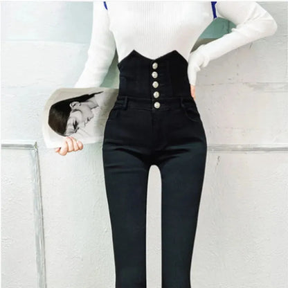 Korean Elastic Tight Waist Pants Pencil Denim Pants Women Fashion Temperament 2022 Spring And Summer New Feet Jeans Female