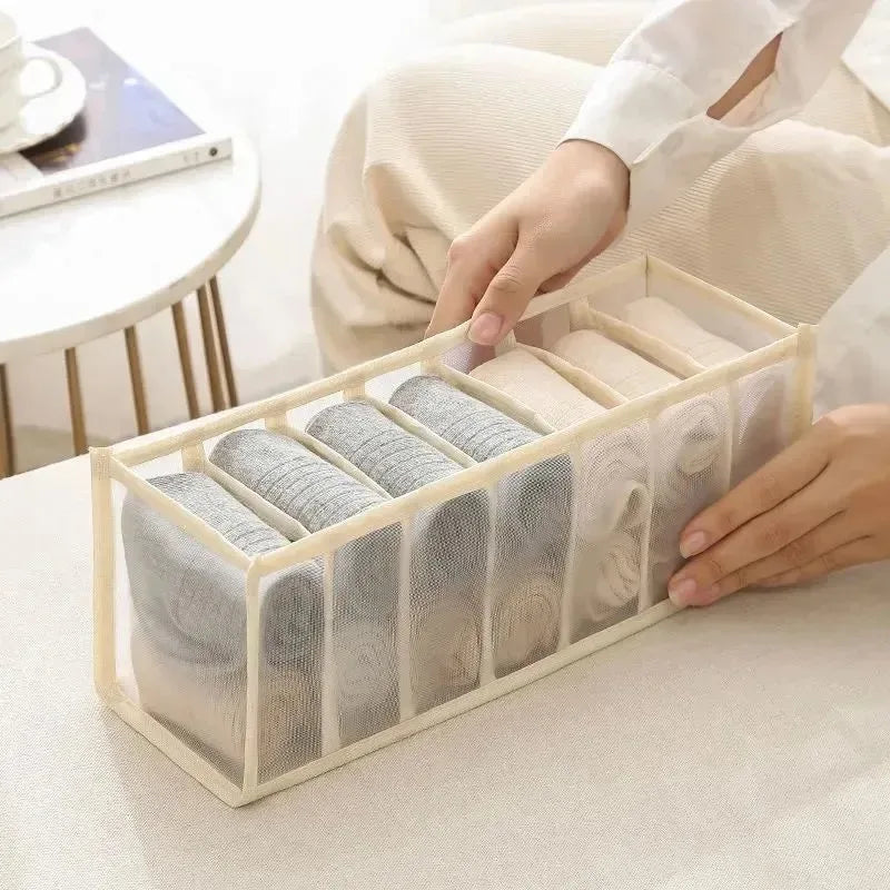 6-Grid Foldable Drawer Divider Underwear Storage Box, Wardrobe Organizer for Bras, Socks & Lingerie, Closet Storage Container