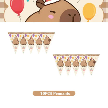 Capybara Decoration Birthday Party Favors Tableware Set Cup Plate Balloons Gift Bags Happy Banner Cake Topper Supplies for Girls