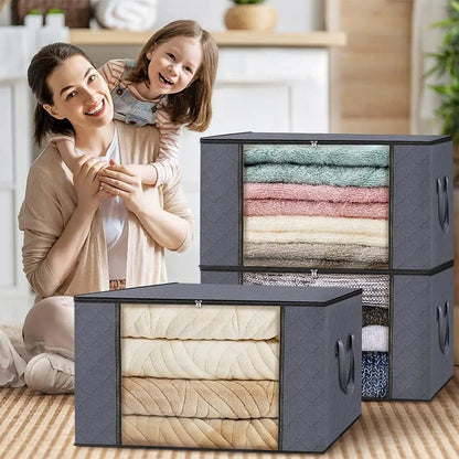 35L/60L/90L Foldable Storage Box Transparent Window Non-woven Fabric Clothes Storage Bins With Lids Dustproof
