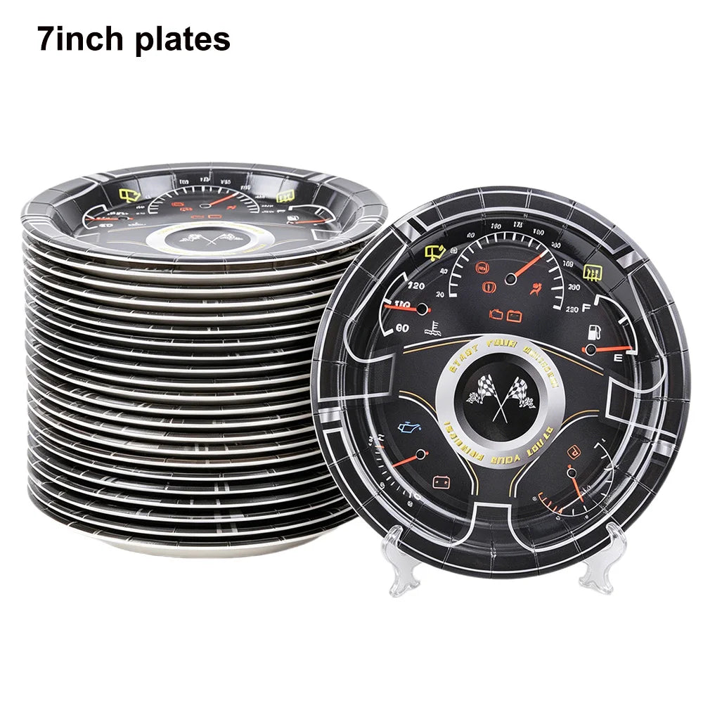 20/100Pcs Racing Car Birthday Party Supplies 7''and 9'' Paper Plates Dessert Cake Plates Napkins Racing Theme Birthday Decoratio