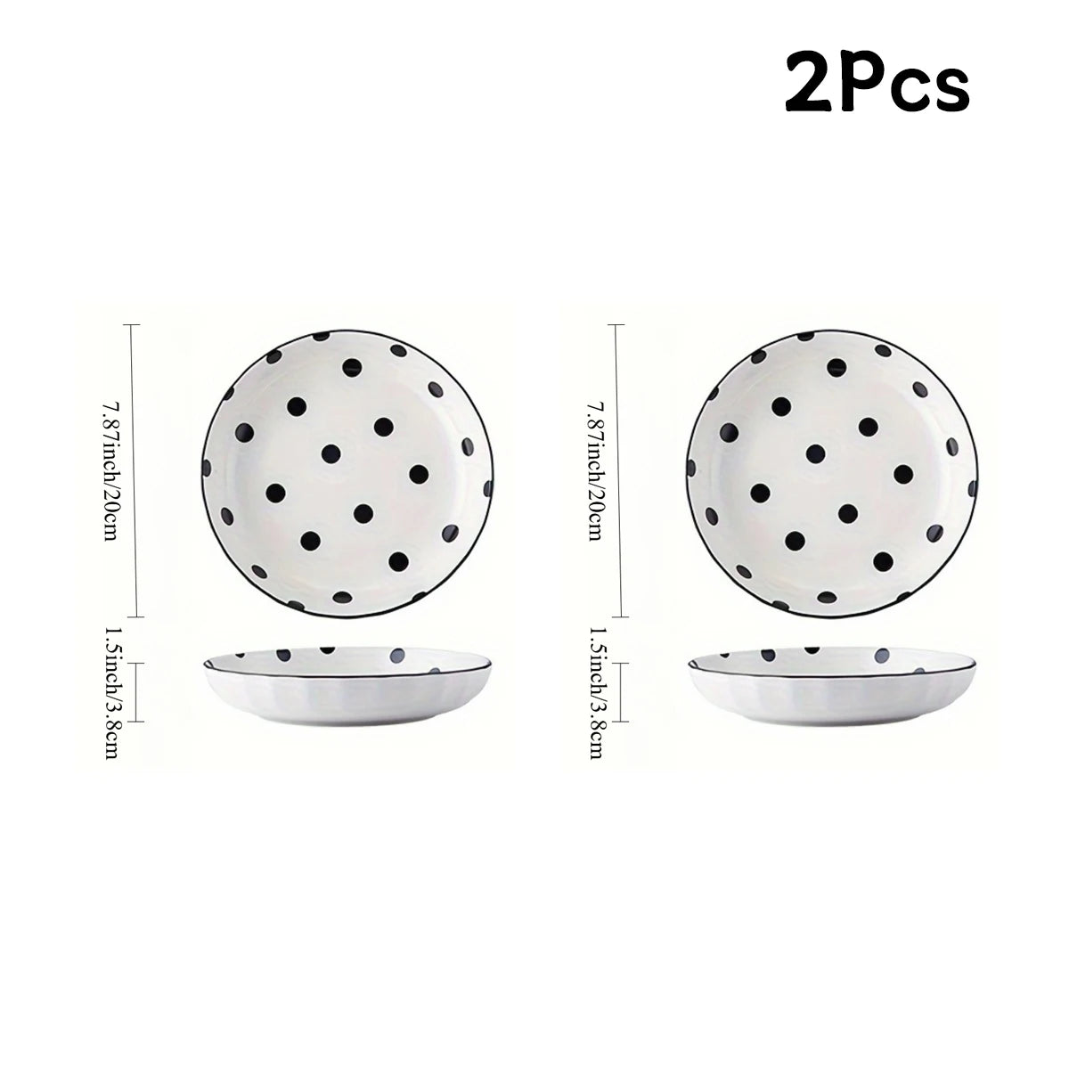 4Pcs Black Polka Dot Ceramic Plates Set,  Microwave Dishwasher Safe for Salad, Pasta, Dessert, Home Kitchen Tableware