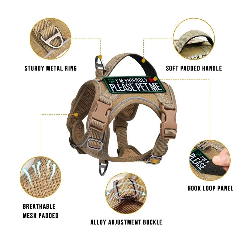 1PC Tactical Dog Harness with Handle, Reflective Military Vest for Small Dogs, Outdoor Training & Walking