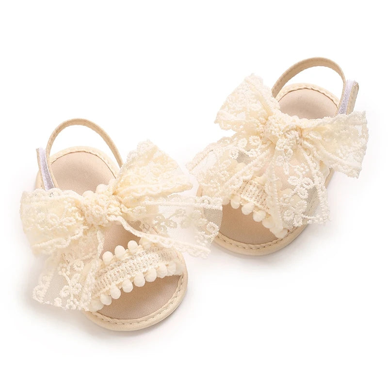 NEW Baby Girls Shoes Non-Slip Soft Soled Lace Bowknot Flats Toddler First Walker Fall Princess Shoes
