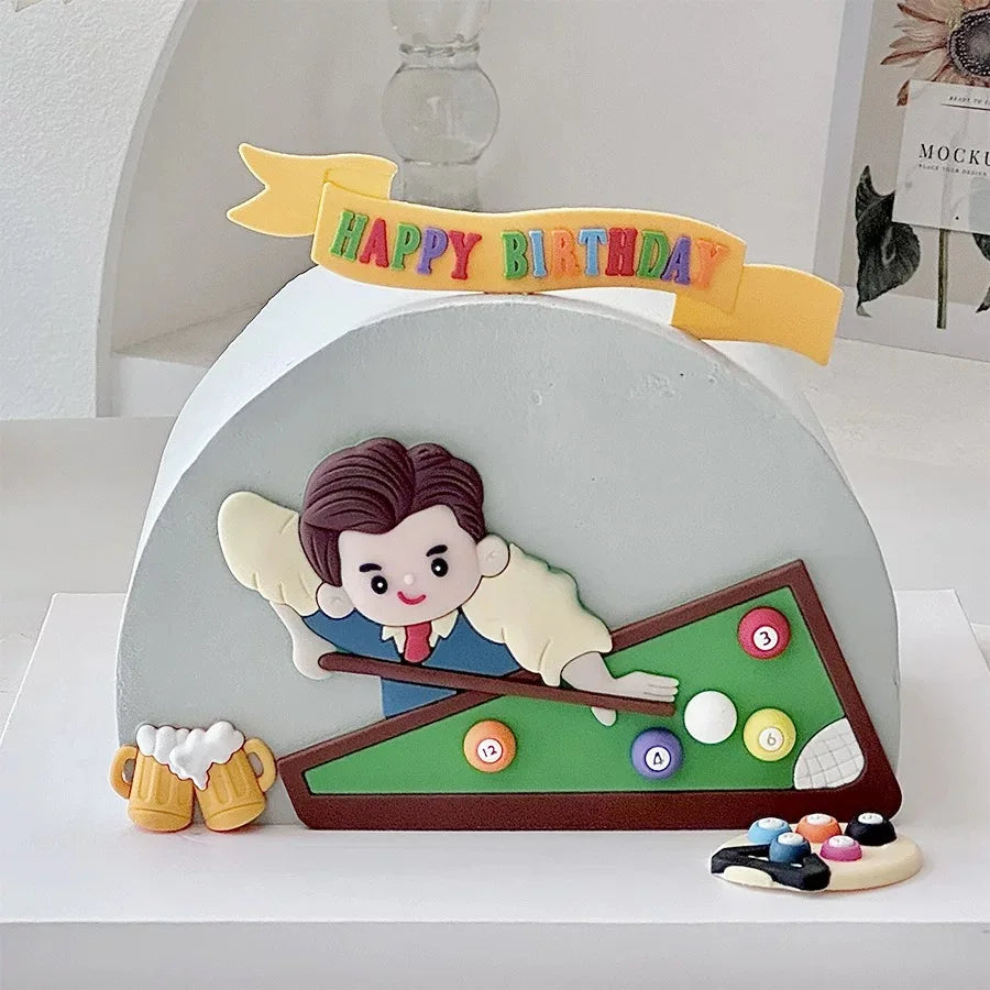 Billiard Cake Birthday Decoration Happy Father's Day Birthday Beer Dad Happy Men's Party Table Tennis Cake Ornaments